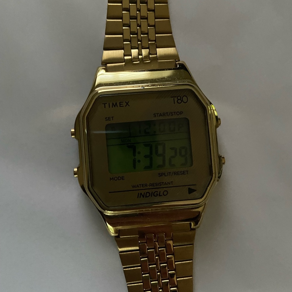Timex T80 Indiglo Gold Watch